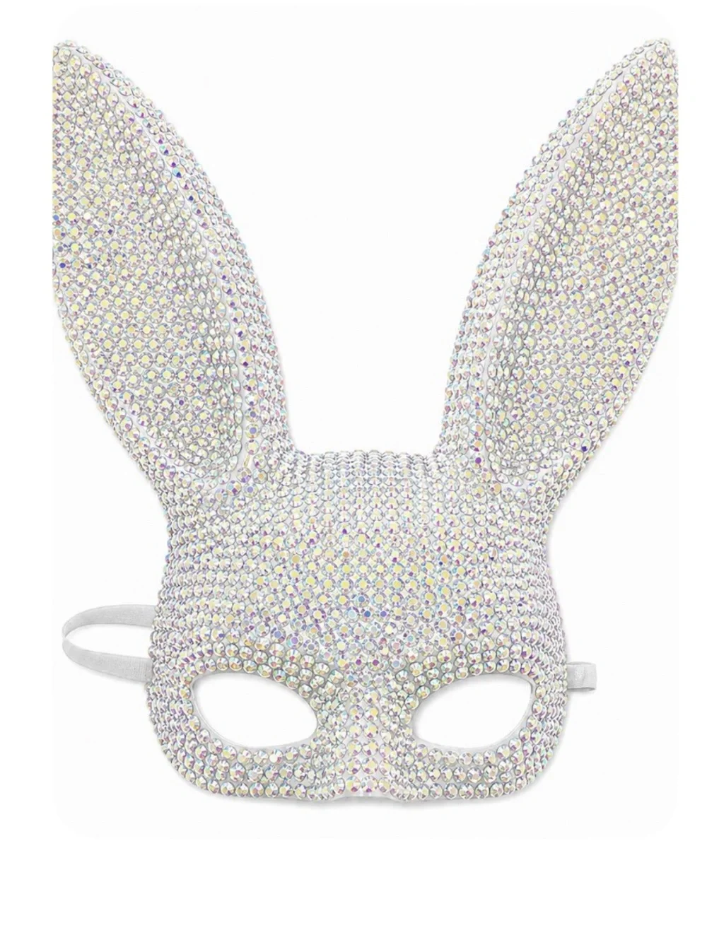 White Crystal AB Iridescent Rhinestone Bunny Ears Mask New